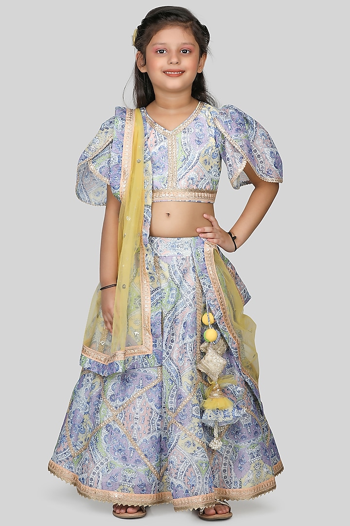 Multi-Colored Cotton & Poly Printed Lehenga Set For Girls by Shining Kanika