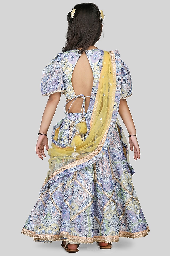 Multi-Colored Cotton & Poly Printed Lehenga Set For Girls by Shining Kanika at Pernia's Pop Up Shop