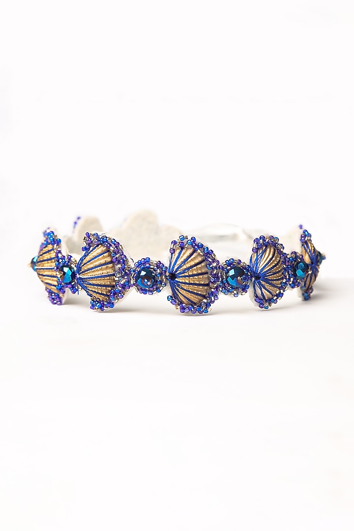 Blue Hand Embellished Hairband For Girls by Shining Kanika at Pernia's Pop Up Shop
