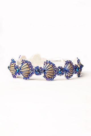 Blue Hand Embellished Hairband For Girls by Shining Kanika