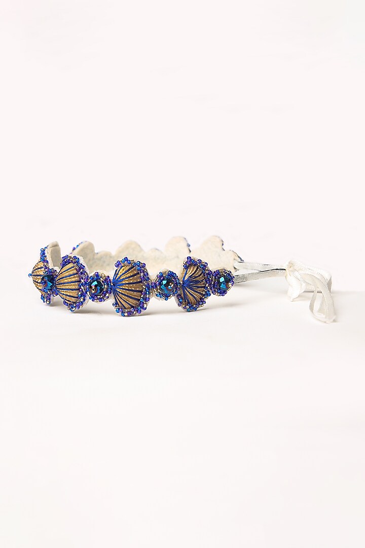 Blue Hand Embellished Hairband For Girls by Shining Kanika at Pernia's Pop Up Shop