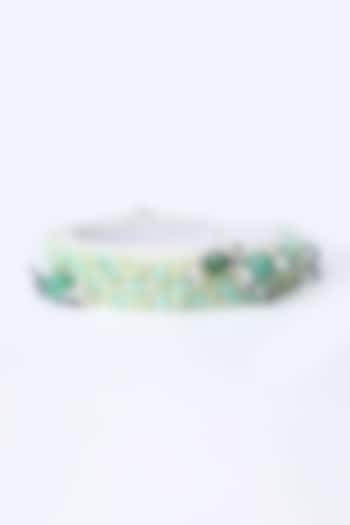 Green & White Embroidered Hairband For Girls by Shining Kanika at Pernia's Pop Up Shop