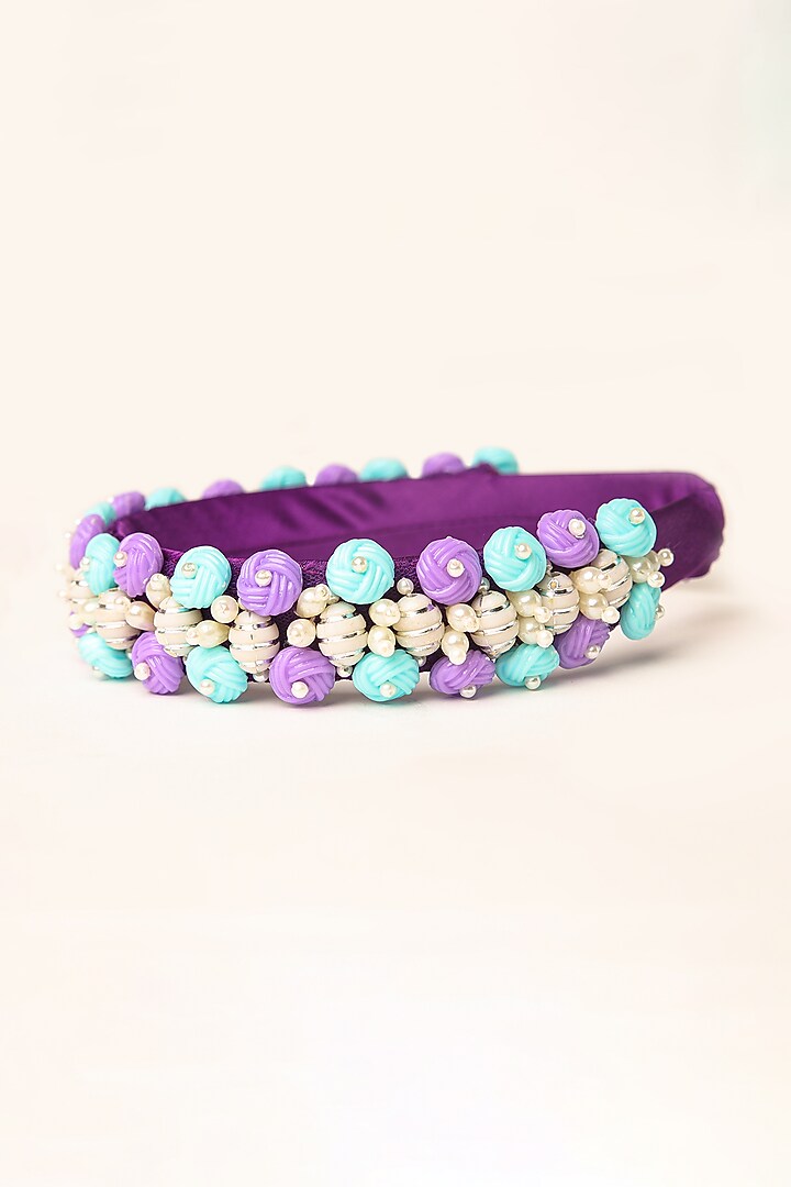 Purple Embroidered Handcrafted Hairband For Girls by Shining Kanika at Pernia's Pop Up Shop