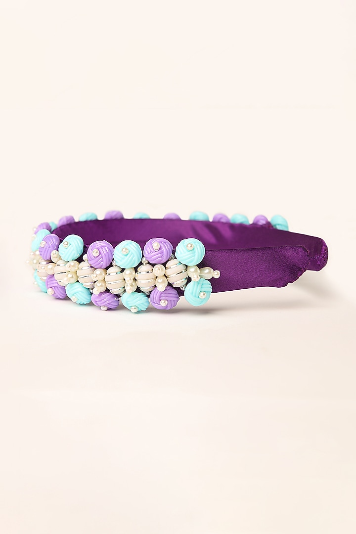 Purple Embroidered Handcrafted Hairband For Girls by Shining Kanika at Pernia's Pop Up Shop