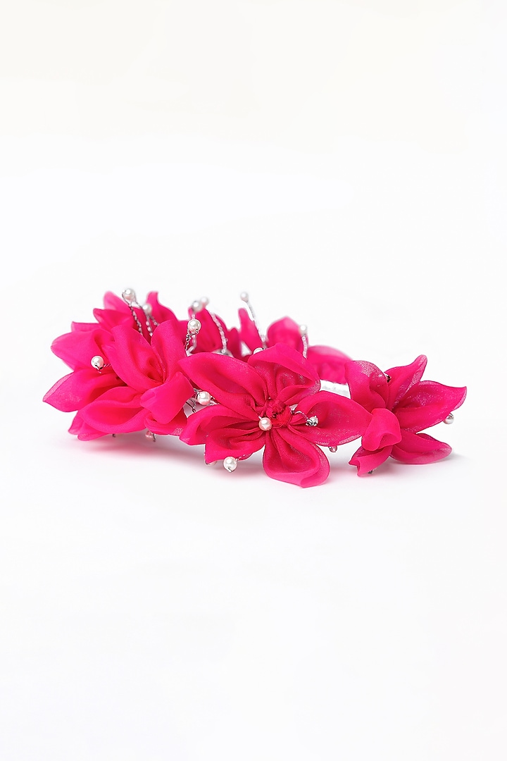 Pink Tissue Embroidered Handmade Hairband For Girls by Shining Kanika