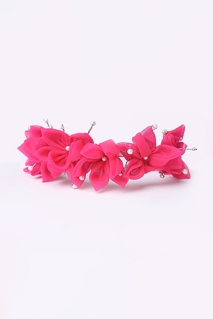 Pink Tissue Embroidered Handmade Hairband For Girls by Shining Kanika at Pernia's Pop Up Shop