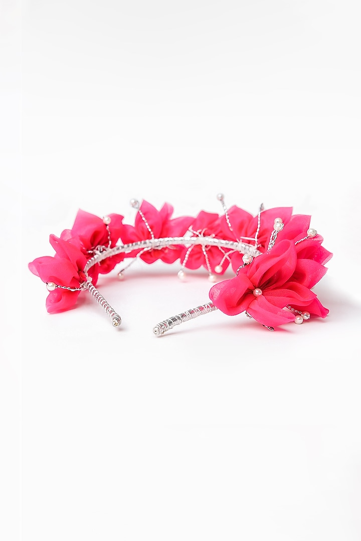 Pink Tissue Embroidered Handmade Hairband For Girls by Shining Kanika at Pernia's Pop Up Shop
