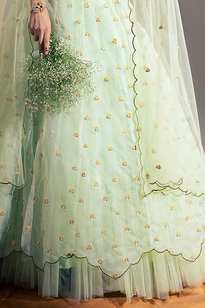 Light Green Embroidered Wedding Lehenga Set by Shloka Sudhakar at Pernia's Pop Up Shop