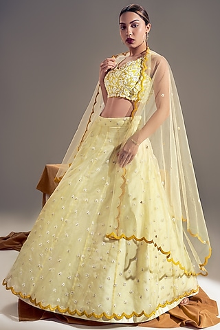 Pastel Yellow Embroidered Lehenga Set by Shloka Sudhakar