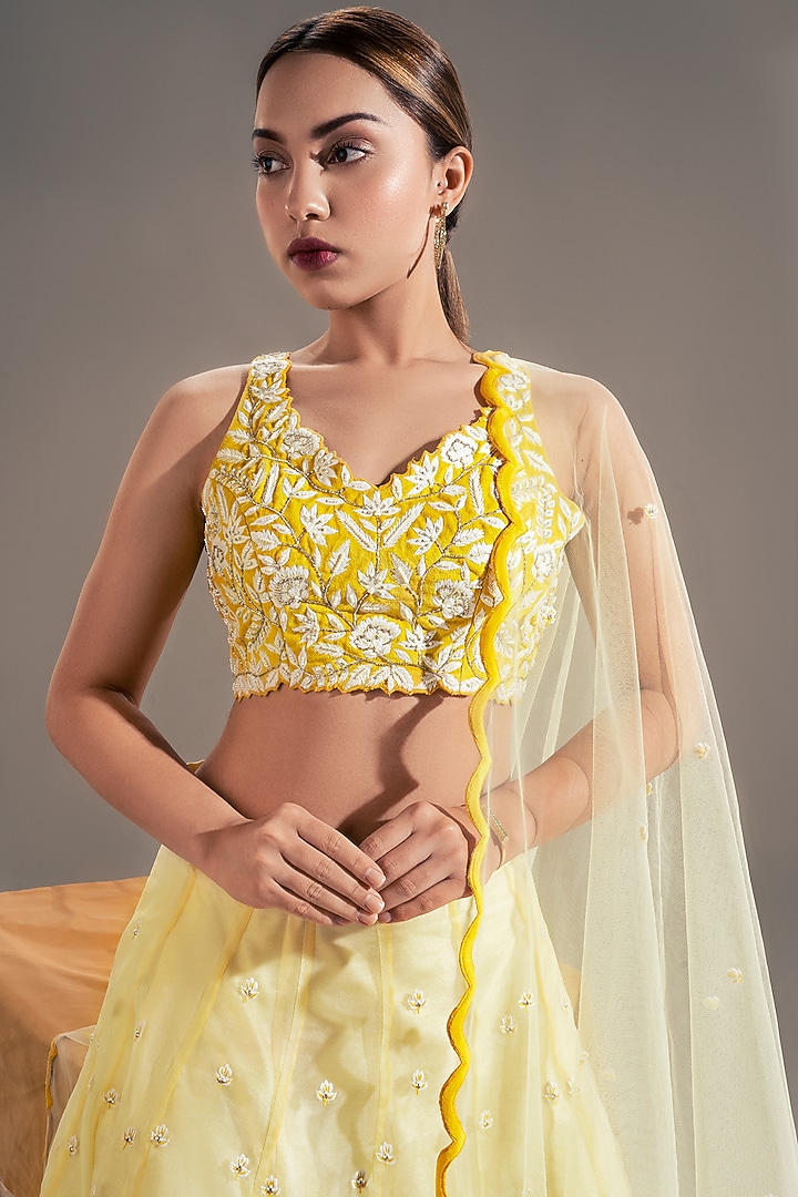 Pastel Yellow Embroidered Wedding Lehenga Set by Shloka Sudhakar at Pernia's Pop Up Shop