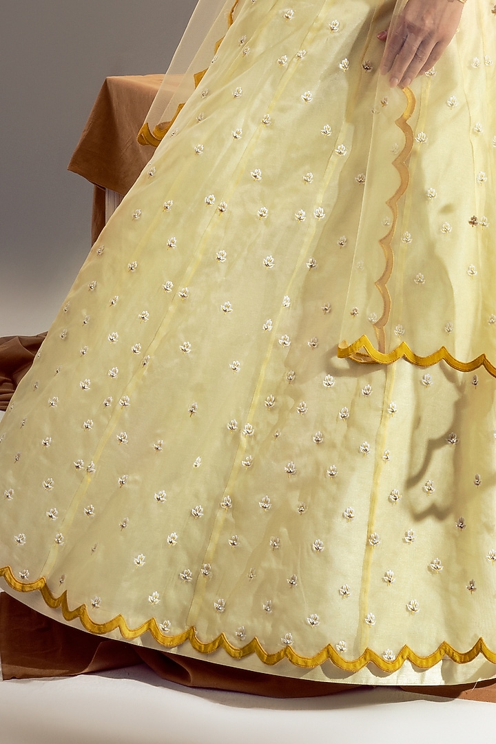Pastel Yellow Embroidered Wedding Lehenga Set by Shloka Sudhakar at Pernia's Pop Up Shop