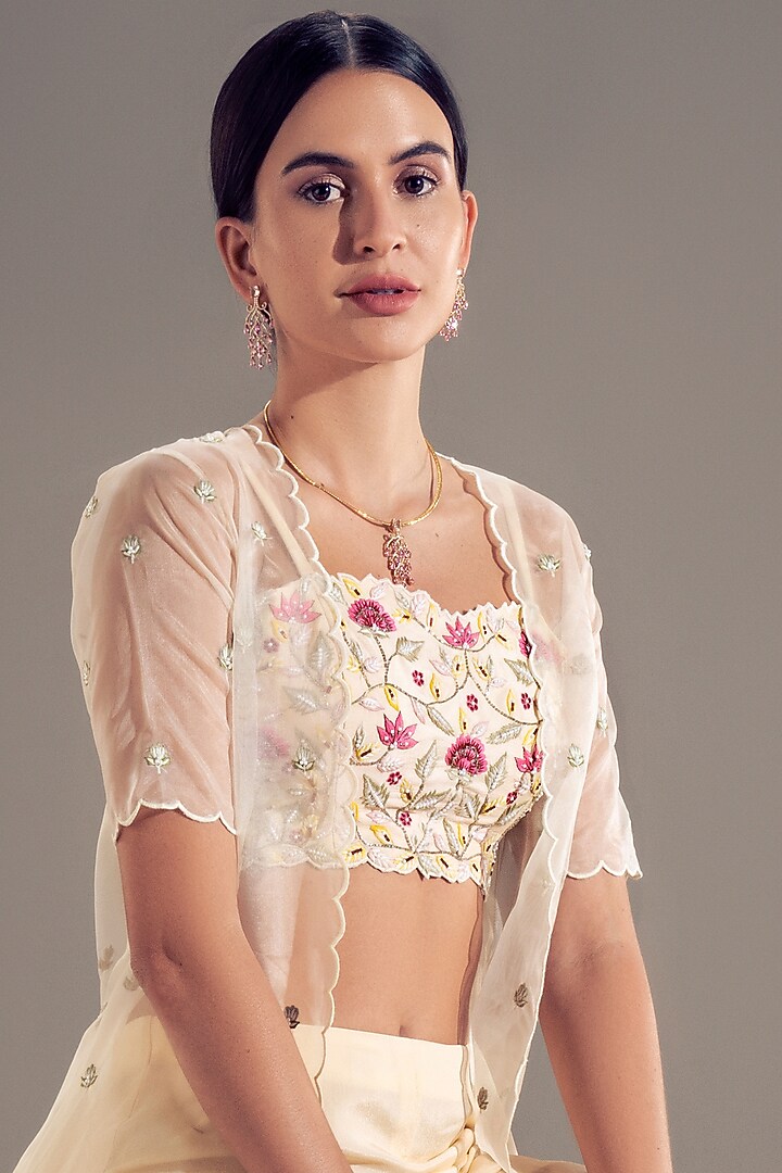 Cream Embroidered Cape Set by Shloka Sudhakar at Pernia's Pop Up Shop