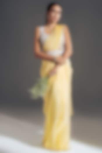 Light Yellow Embroidered Saree Set by Shloka Sudhakar