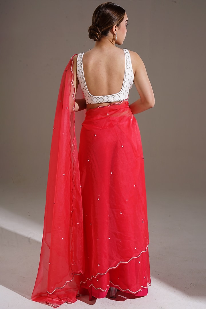 Red Organza Party Wear Saree Set by Shloka Sudhakar at Pernia's Pop Up Shop