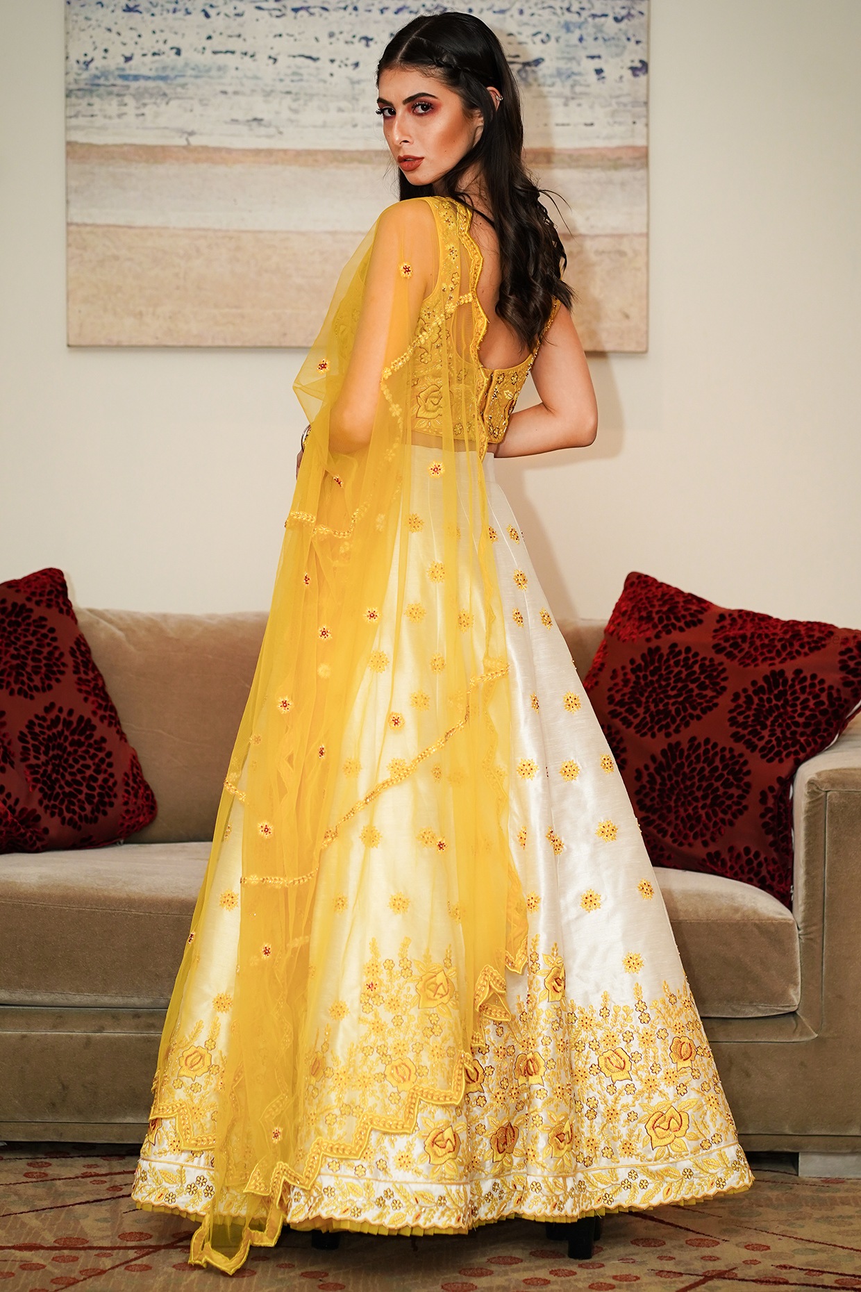 RE - White and Yellow Colored Viscose Georgette Lehenga Choli - New In -  Indian