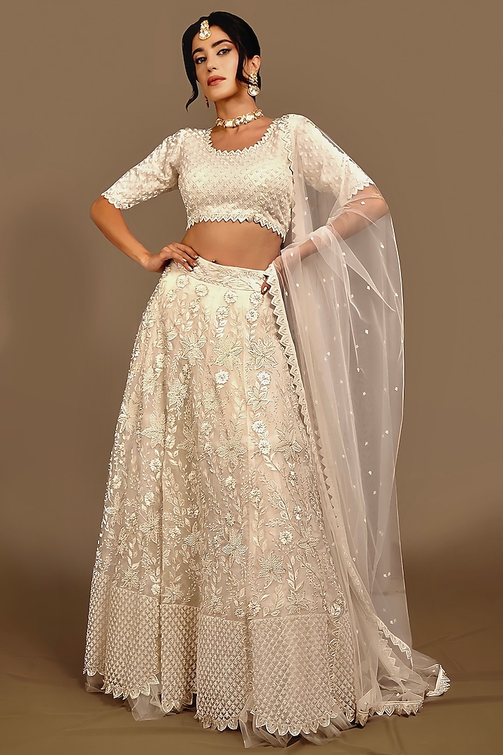 Off-White Organza & Net Embroidered Bridal Lehenga Set by Shloka Sudhakar at Pernia's Pop Up Shop