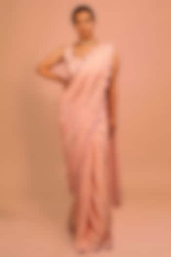 Light Pink Chinon & Raw Silk Embroidered Saree Set by Shloka Sudhakar at Pernia's Pop Up Shop