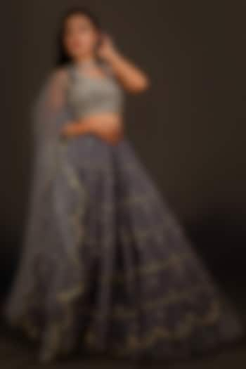 Grey Organza & Net Embroidered Wedding Lehenga Set by Shloka Sudhakar at Pernia's Pop Up Shop