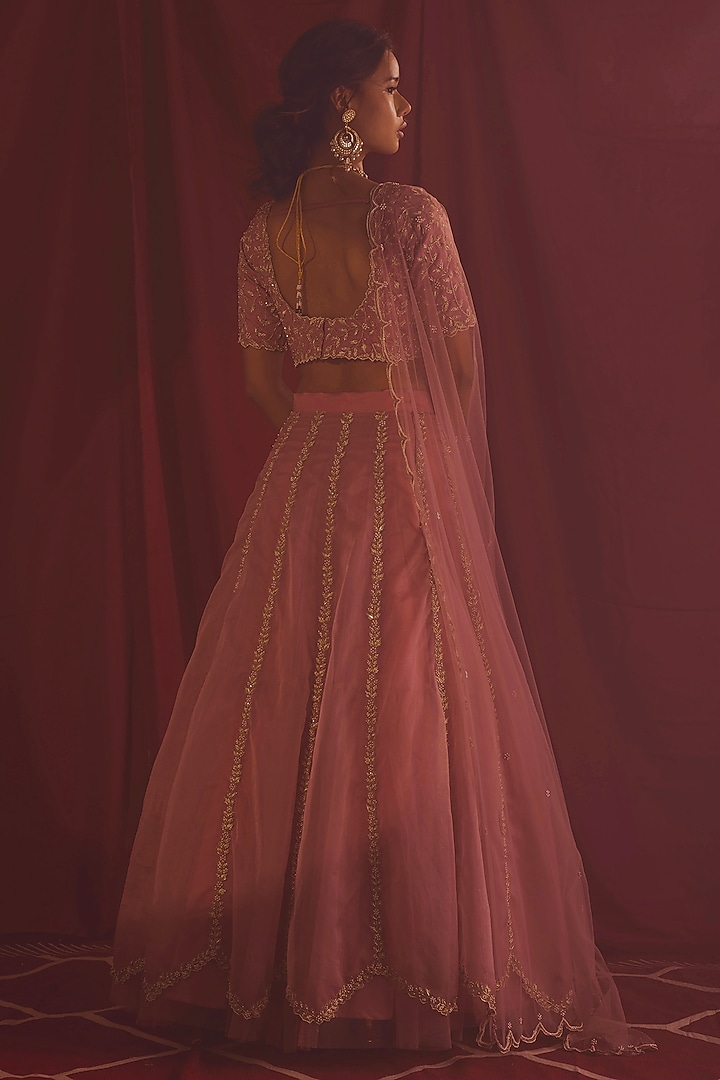 Light Mauve Hand & Machine Embroidered Wedding Lehenga Set by Shloka Sudhakar at Pernia's Pop Up Shop