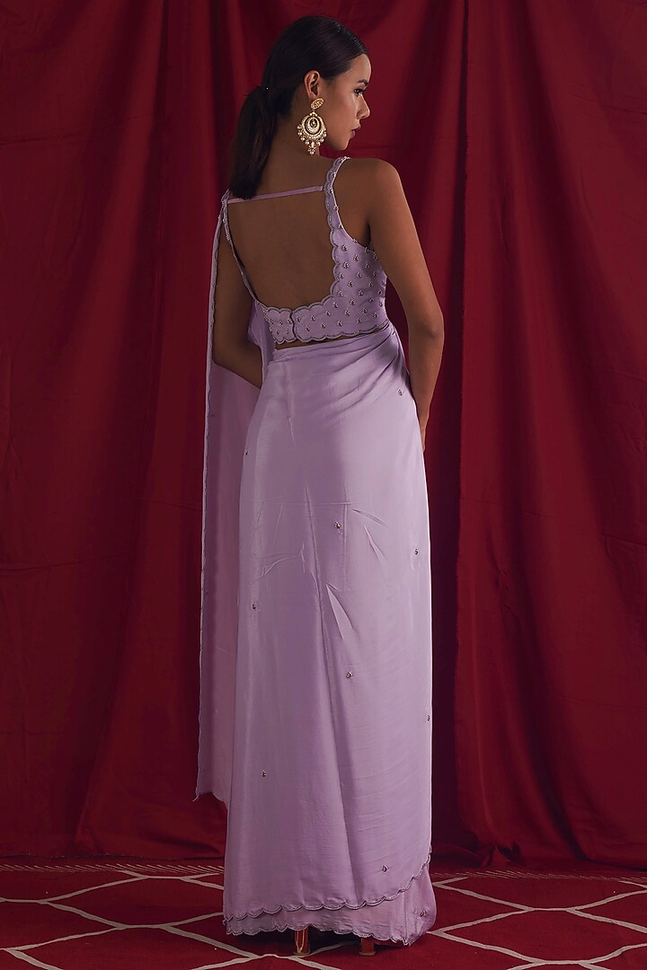 Lavender Hand Embroidered Party Wear Saree Set by Shloka Sudhakar at Pernia's Pop Up Shop