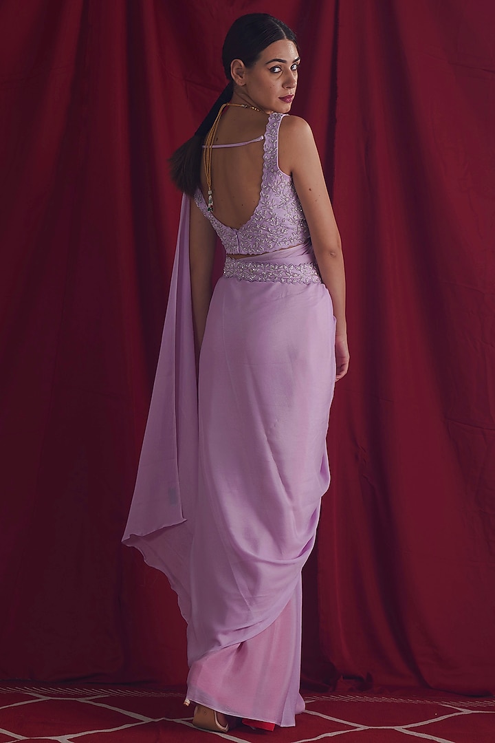 Lavender Chinon & Crepe Party Wear Saree Set by Shloka Sudhakar at Pernia's Pop Up Shop