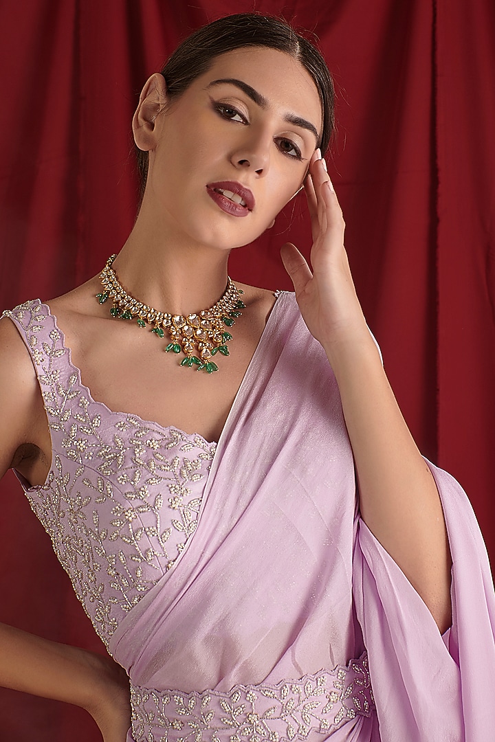 Lavender Chinon & Crepe Party Wear Saree Set by Shloka Sudhakar at Pernia's Pop Up Shop