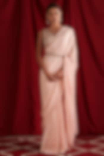 Peach Crepe & Chinon Party Wear Saree Set by Shloka Sudhakar at Pernia's Pop Up Shop