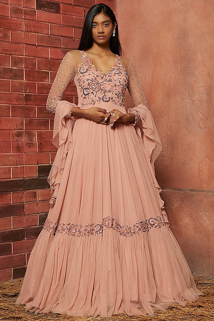 Blush Pink Embellished Anarkali Set by SHLOKA KHIALANI