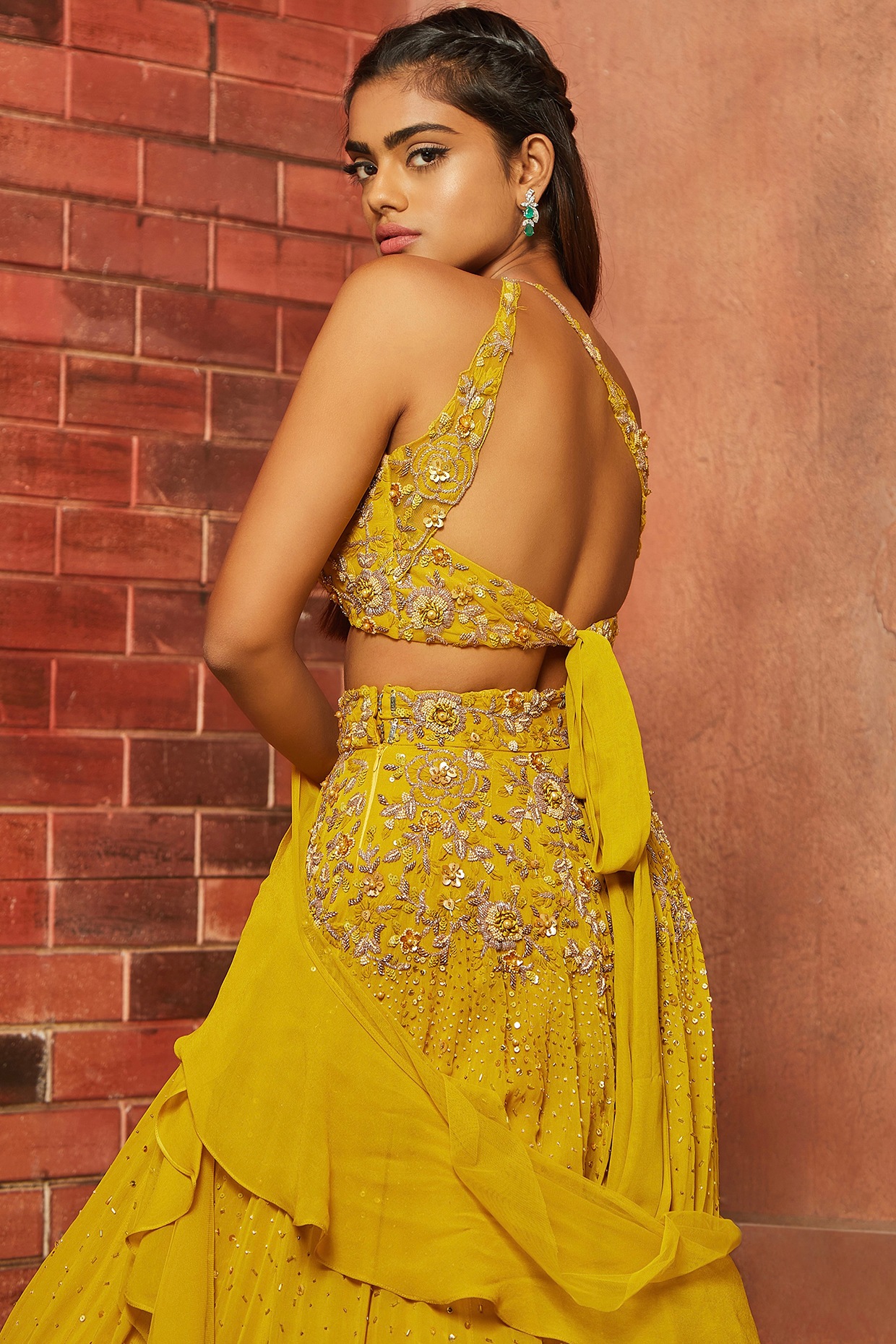 Buy Printed Yellow and White Gota Work Lehenga With off White One Shoulder  Blouse Online in India - Etsy