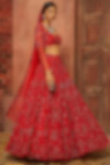 Red Embellished Lehenga Set by SHLOKA KHIALANI