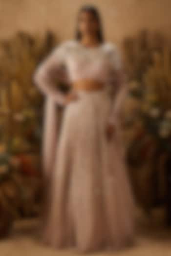 Dusty Pink Georgette Embellished Wedding Lehenga Set by SHLOKA KHIALANI at Pernia's Pop Up Shop