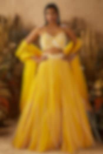 Yellow Georgette Embellished Lehenga Set by SHLOKA KHIALANI
