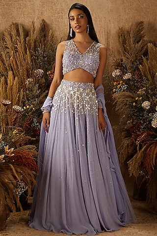 Pastel Purple Georgette & Net Embellished Lehenga Set by SHLOKA KHIALANI