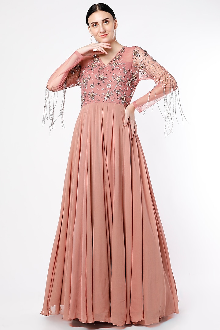Blush Pink Hand Embroidered Gown by SHLOKA KHIALANI