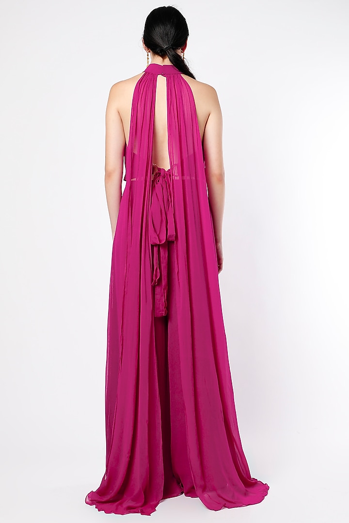 Fuchsia Hand Embroidered Jumpsuit by SHLOKA KHIALANI at Pernia's Pop Up Shop