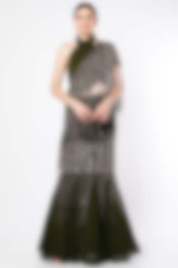 Olive Hand Embroidered Fish-Tail Skirt Set by SHLOKA KHIALANI at Pernia's Pop Up Shop