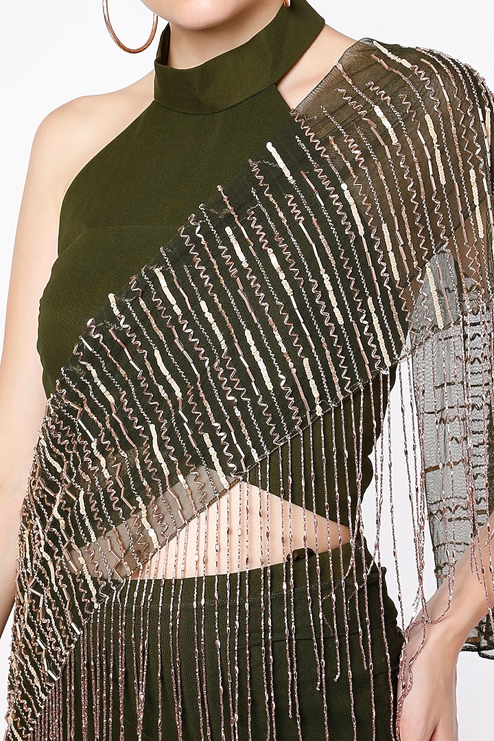 Olive Hand Embroidered Fish-Tail Skirt Set by SHLOKA KHIALANI at Pernia's Pop Up Shop
