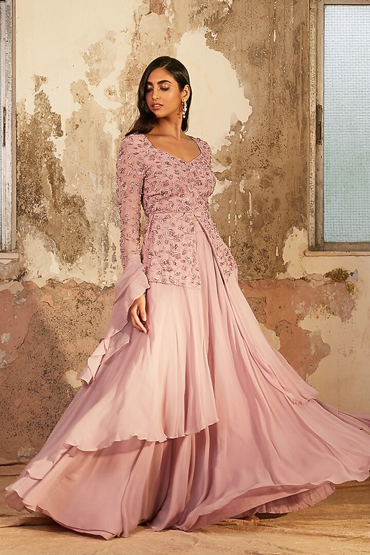 Lilac Georgette Wedding Lehenga Set by SHLOKA KHIALANI at Pernia's Pop Up Shop