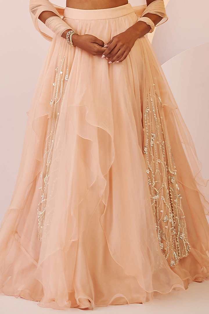 Light Peach Organza Wedding Lehenga Set by SHLOKA KHIALANI at Pernia's Pop Up Shop