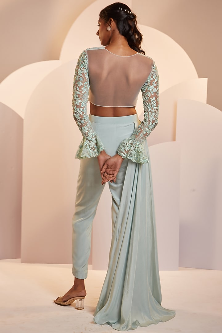 Mint Green Crepe Overlapped Pant Set by SHLOKA KHIALANI at Pernia's Pop Up Shop