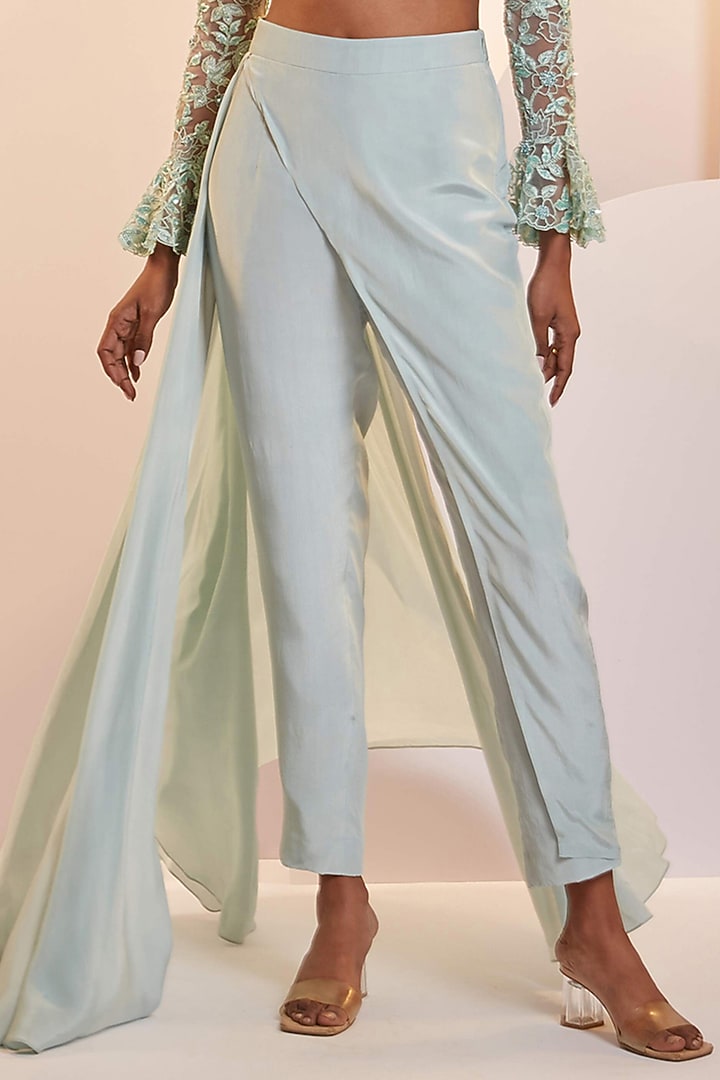 Mint Green Crepe Overlapped Pant Set by SHLOKA KHIALANI at Pernia's Pop Up Shop