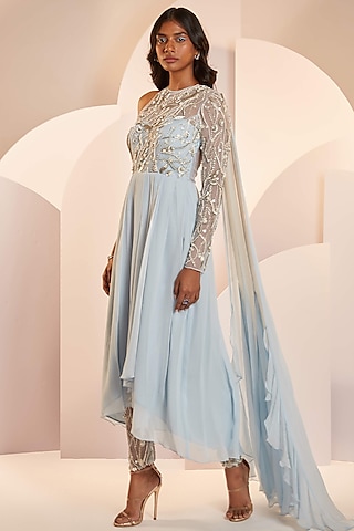 Powder Blue Embellished Kurta Set by SHLOKA KHIALANI