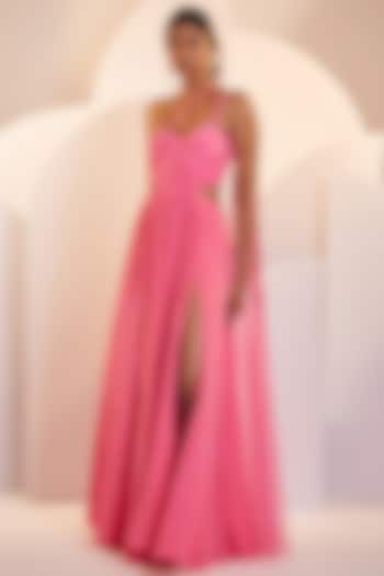 Hot Pink Embellished Drape Gown by SHLOKA KHIALANI