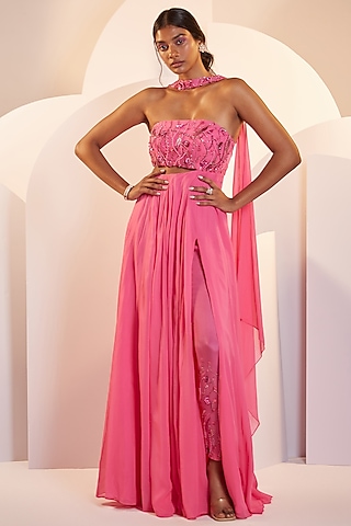 Hot Pink Embellished Kurta Set by SHLOKA KHIALANI