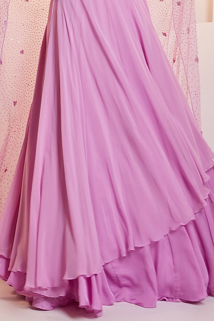 Purple Georgette Layered Wedding Lehenga Set by SHLOKA KHIALANI at Pernia's Pop Up Shop