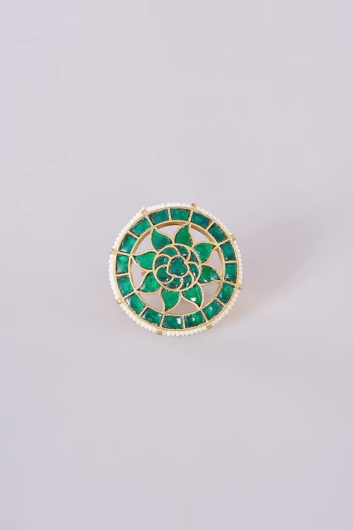 Gold Plated Jadau Kundan Polki Ring by Shlok Jewels at Pernia's Pop Up Shop