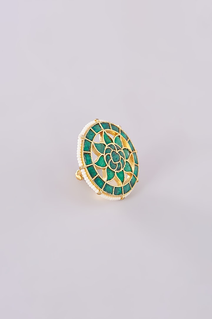 Gold Plated Jadau Kundan Polki Ring by Shlok Jewels at Pernia's Pop Up Shop