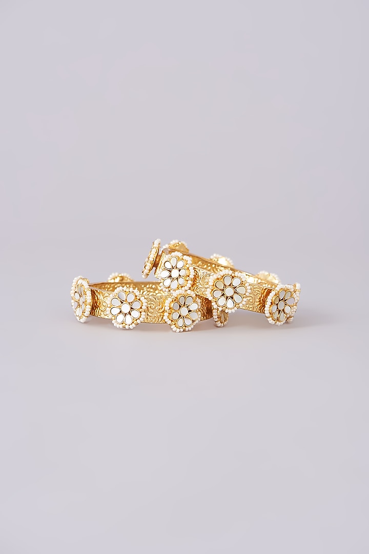 Gold Plated Mother Of Pearl Bangles (Set of 2) by Shlok Jewels at Pernia's Pop Up Shop