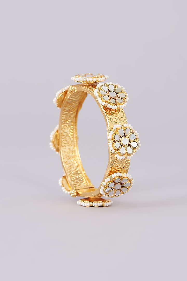 Gold Plated Mother Of Pearl Bangles (Set of 2) by Shlok Jewels at Pernia's Pop Up Shop