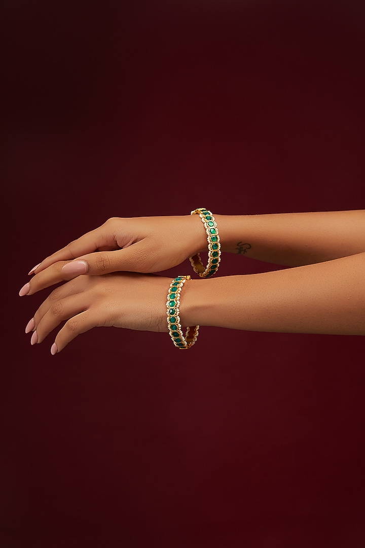 Gold Plated Jadau Kundan Polki Bangles (Set of 2) by Shlok Jewels at Pernia's Pop Up Shop